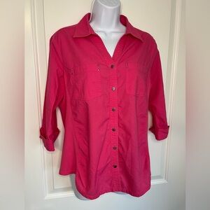 Croft & Barrow Pink 3/4 Sleeve Collar Button Up Lightweight Blouse